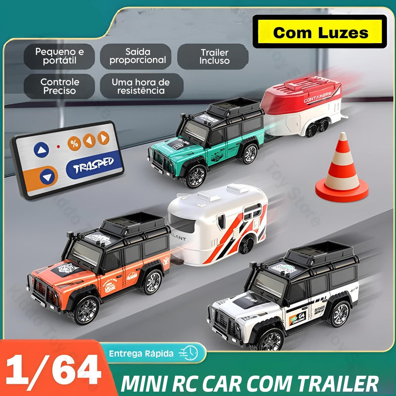 Mini Carro de Controle Remoto RC + Trailer de Brinde
