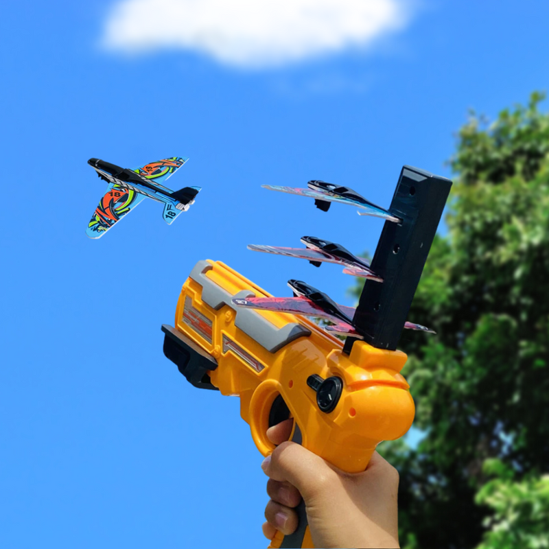 Brinquedo Lançador de Aviões Pistola com 4 Aviões